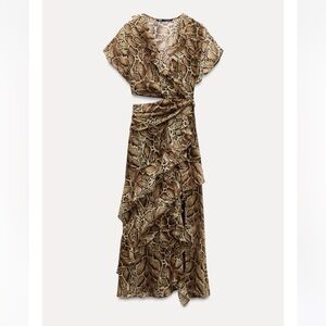Zara Animal Print Ruffled Midi Dress